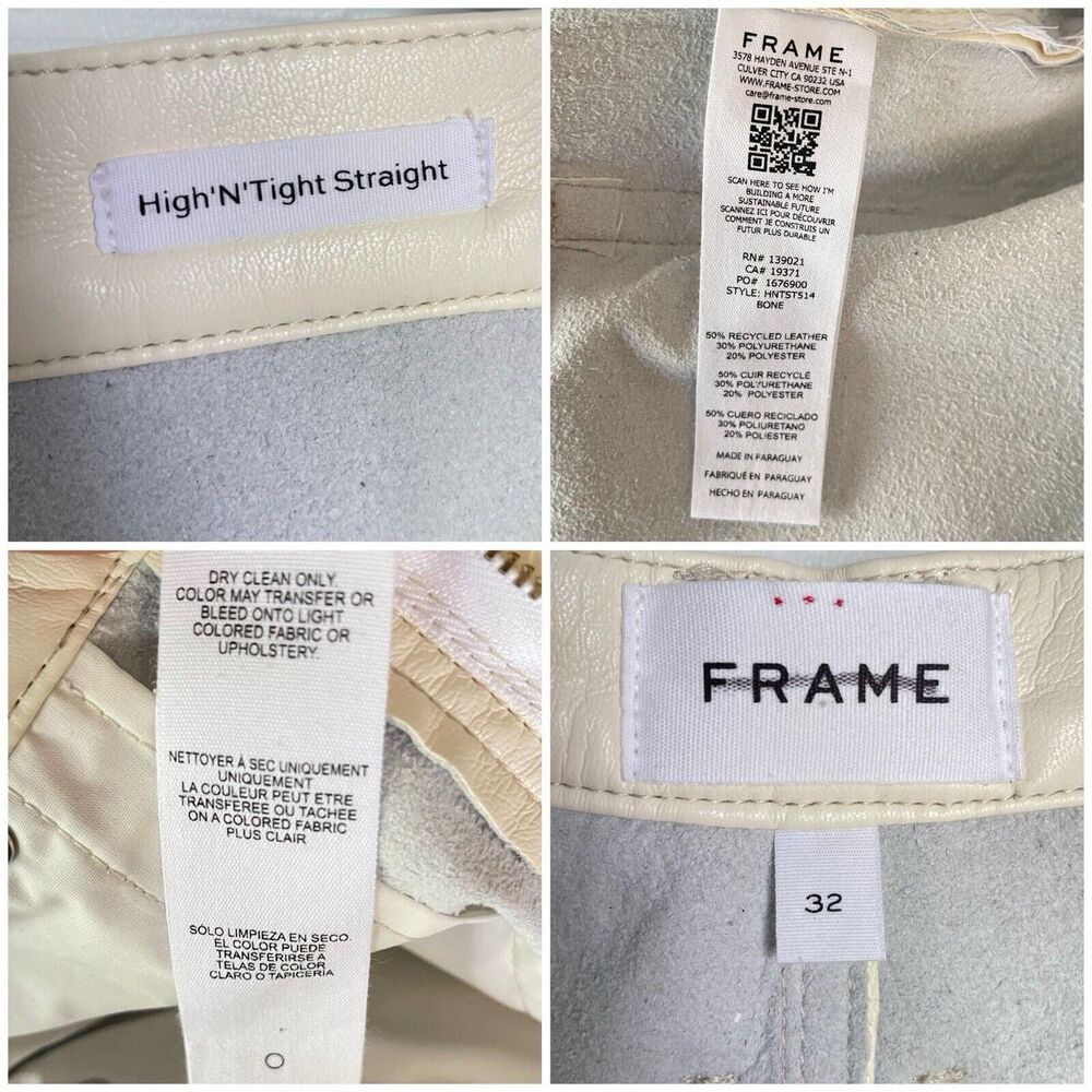 FRAME Womens Pants Size 32 Ivory Bone Faux Leather Straight Jean New - Picture 10 of 16